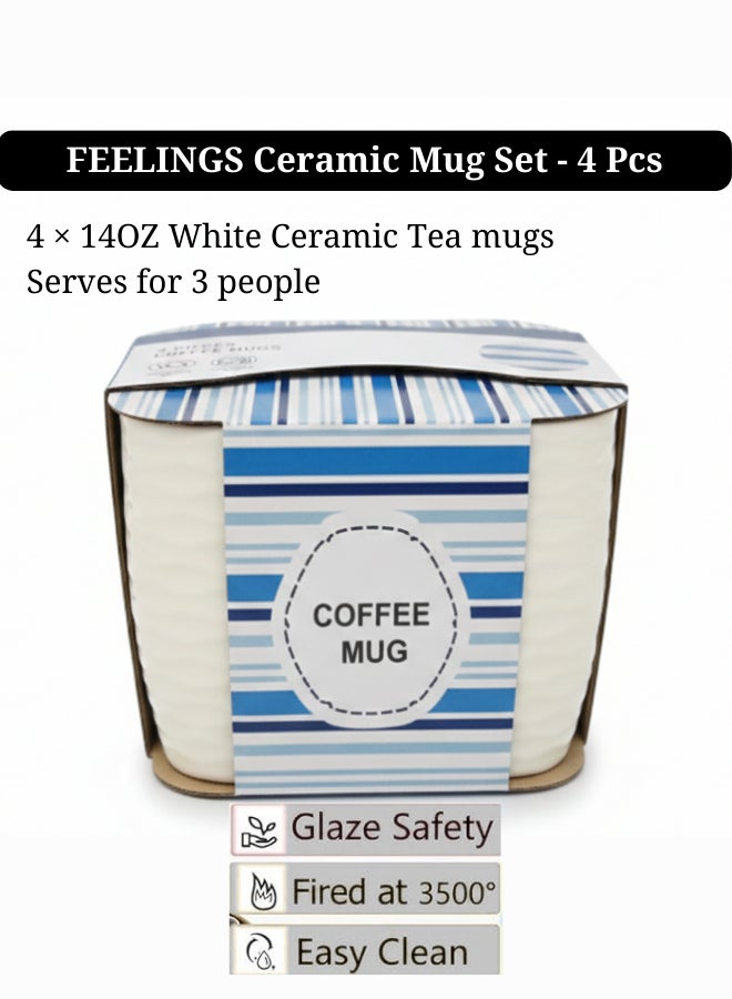 Feelings Premium Large Ceramic 14 oz Mug set – 4 pieces | durable everyday Coffee, Tea & Beverage Mugs for home and office use - Image 4